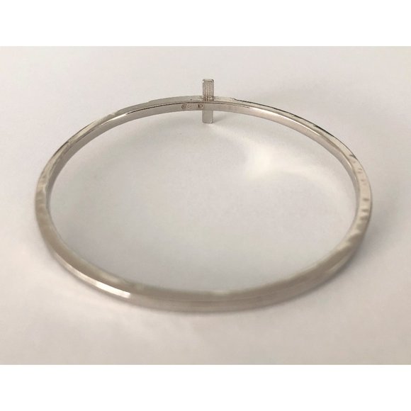 Silver Tone Pewter Sideways Cross Bangle Bracelet Faith Hope Love BSD Christian - Picture 6 of 7